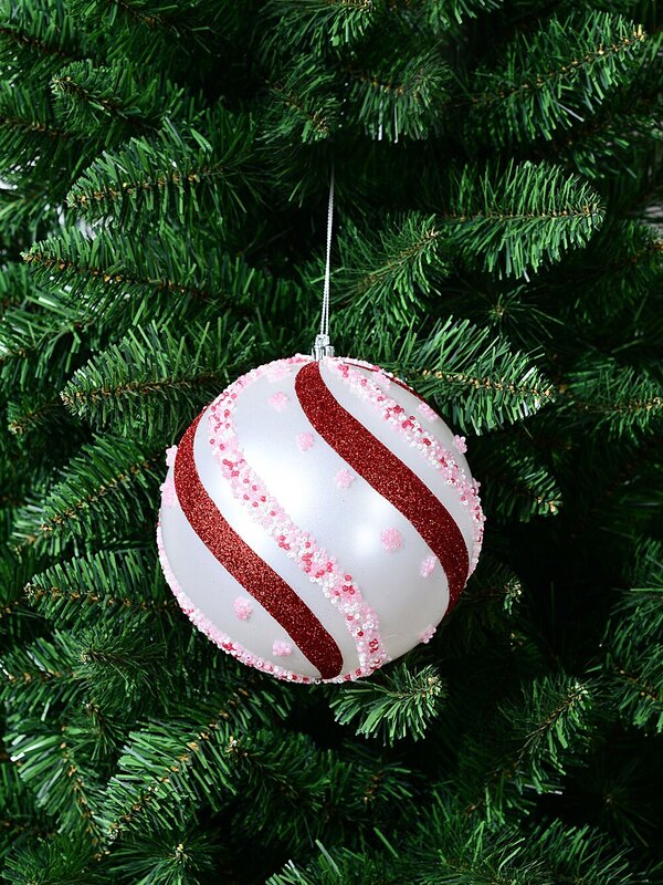 Red Pink & White Whimsical Grand Beaded Candy Swirl Bauble | 15cm — image 2
