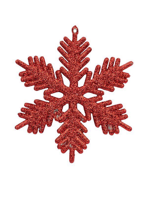Red Snowflake Ornaments With Glitter - 6 x 10cm