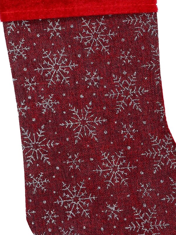 Red Soft Burlap With Silver Glitter Snowflakes Pattern Christmas Stocking - 42cm — image 3
