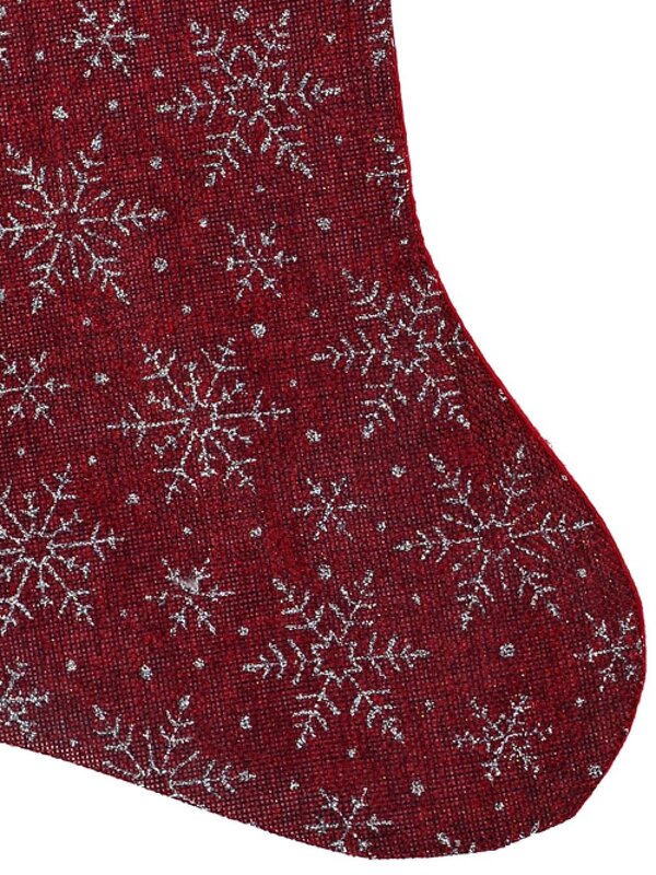 Red Soft Burlap With Silver Glitter Snowflakes Pattern Christmas Stocking - 42cm — image 5