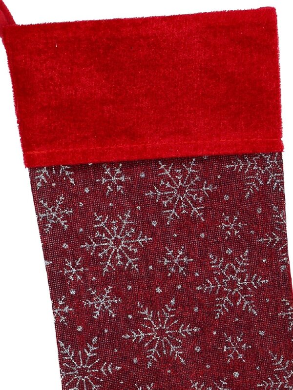 Red Soft Burlap With Silver Glitter Snowflakes Pattern Christmas Stocking - 42cm — image 2