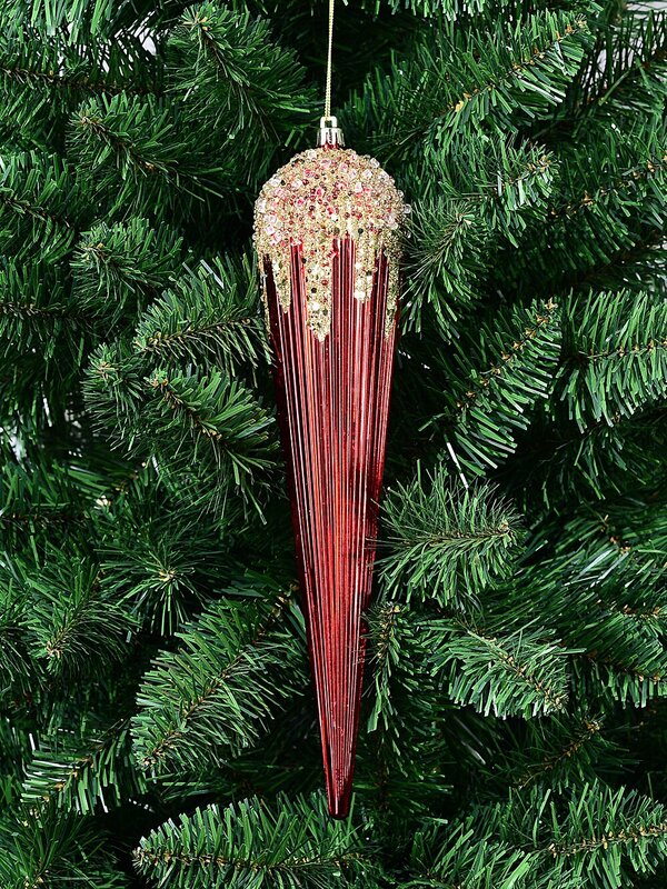 Red Textured & Gold Sequin Icicle Whimsical Essential Ornament | 28cm — image 2