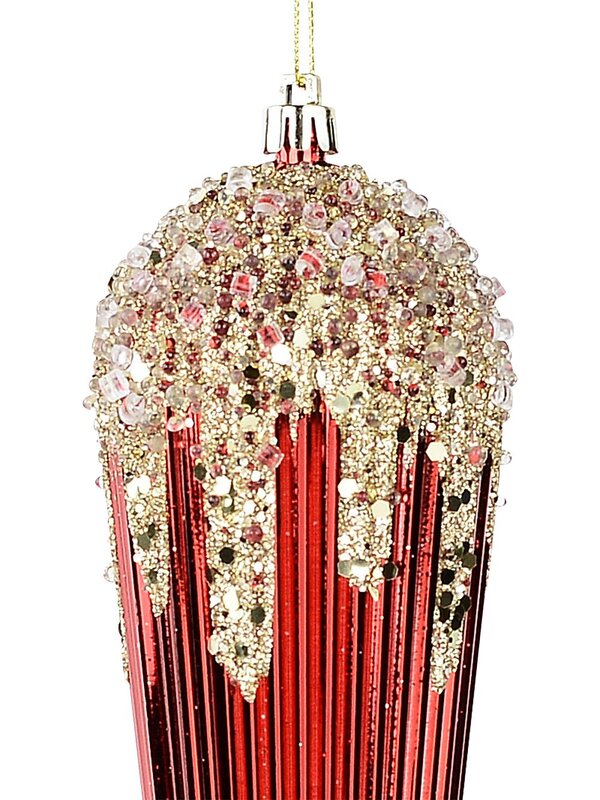 Red Textured & Gold Sequin Icicle Whimsical Essential Ornament | 28cm — image 3