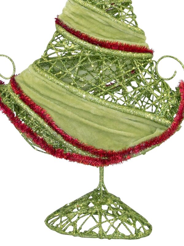 Red Tinsel & Green Velvet Wrapped Table Top Tree - 50cm — image 4