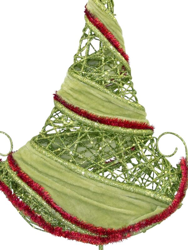 Red Tinsel & Green Velvet Wrapped Table Top Tree - 50cm — image 3