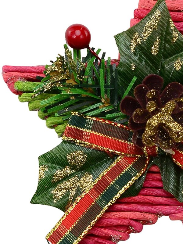 Red Twine Star With Green Foliage Christmas Tree Hanging Decoration - 12cm — image 3