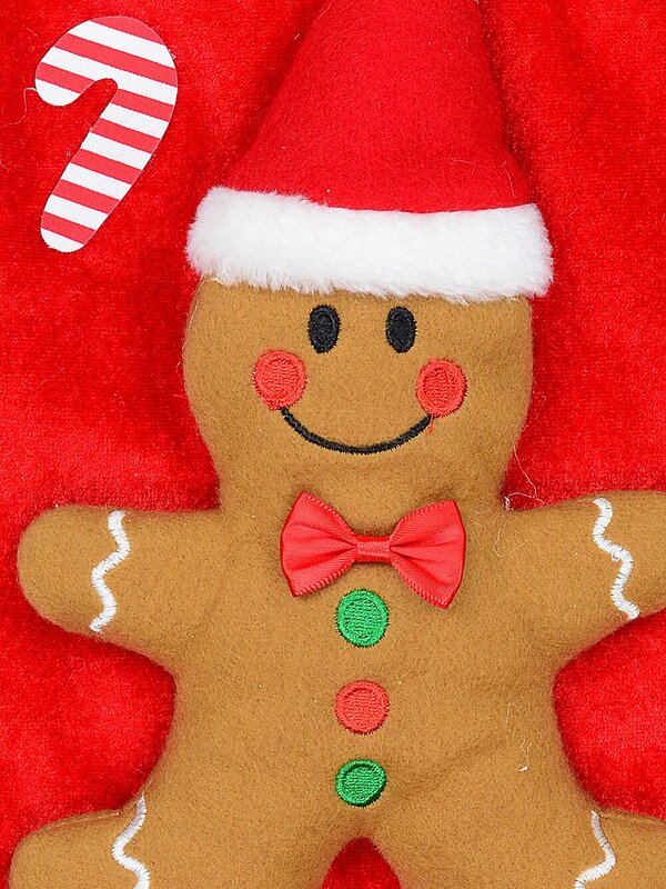 Red Velvet 3D Gingerbread Man Christmas Stocking With Faux Fur | 44cm — image 4