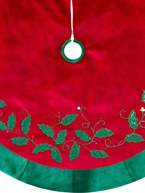 Red Velvet Holly Vine Tree Skirt - 1.2m