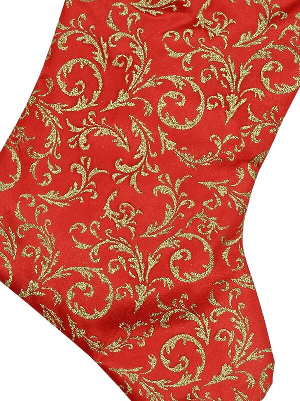 Red Velvet Stocking With Gold Glittered Pattern - 52cm