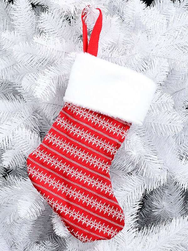 Red & White Fair Isle Knit Christmas Stocking With Faux Fur Cuff | 40cm — image 2