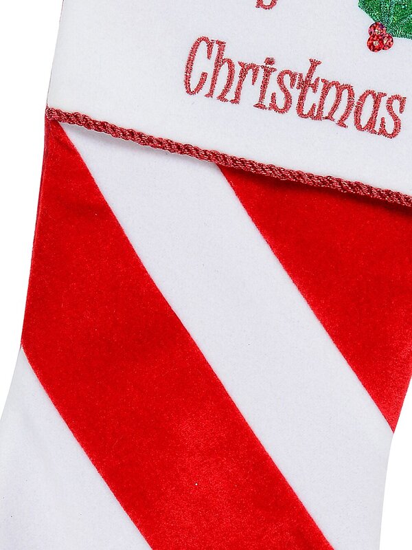 Red & White Stripe With Font & Holly Applique Velvet Christmas Stocking - 48cm — image 3