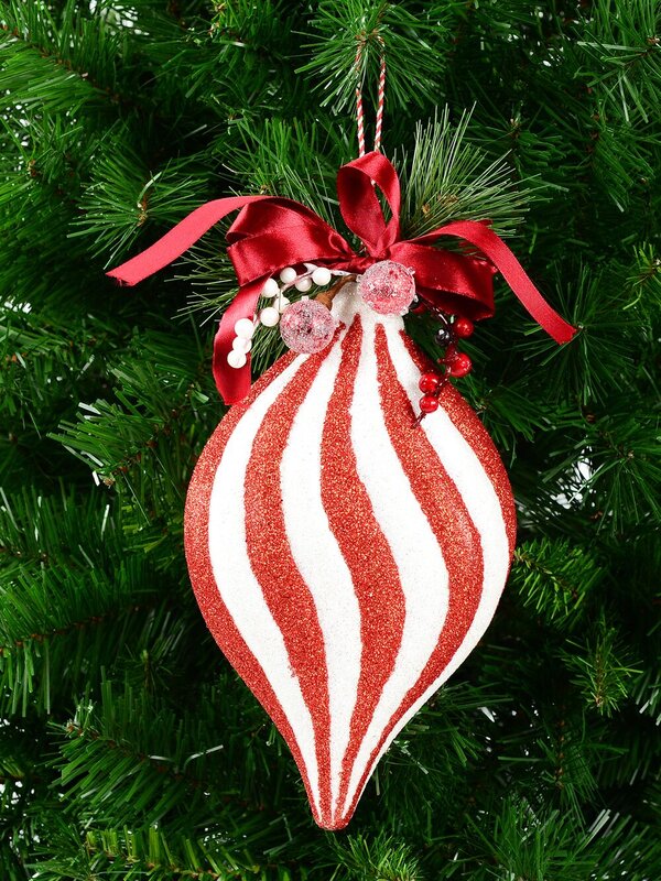 Red & White Swirl Pattern Onion Shape Christmas Hanging Decoration - 30cm — image 3