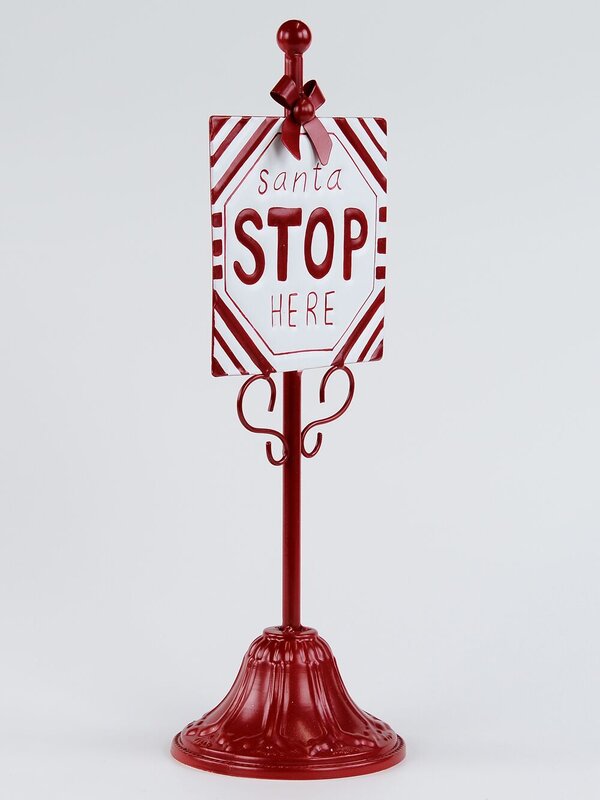 Red & White Tin Santa Stop Here Tabletop Christmas Sign - 41cm — image 2