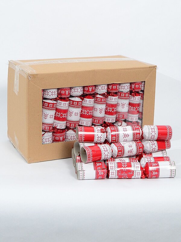 Red & White Winter Jumper Pattern Christmas Cracker Bon Bons - 50 x 26cm