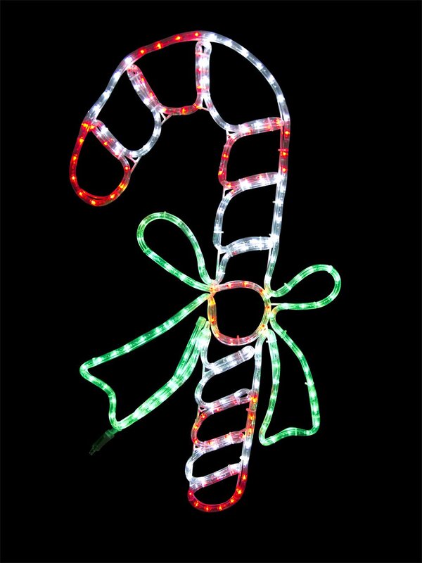 Red & White With Green Candy Cane LED Rope Light Silhouette - 80cm — image 3