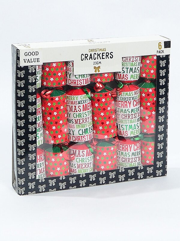 Red & White With Green Stars & Font Christmas Cracker Bon Bons - 6 x 22cm