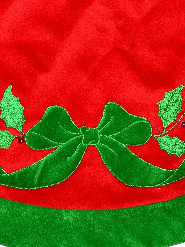 Red With Green Bow & Mistletoe Pattern Velvet Christmas Tree Skirt - 1.2m — image 4