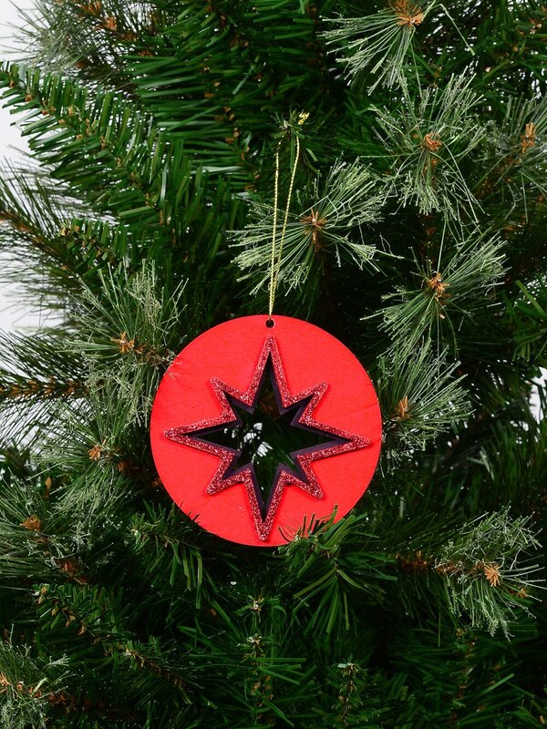Red Wood Bethlehem Star Medallion Christmas Tree Hanging Decoration - 10cm — image 4