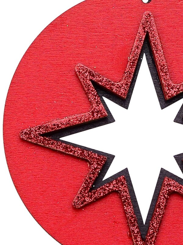 Red Wood Bethlehem Star Medallion Christmas Tree Hanging Decoration - 10cm — image 3