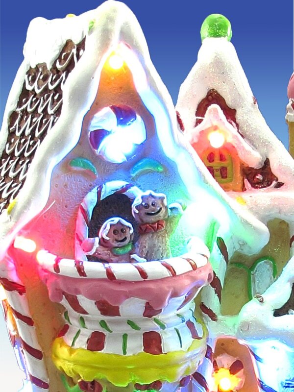 Resin Gingerbread House With Animated Train Scene LED Ornament - 24cm