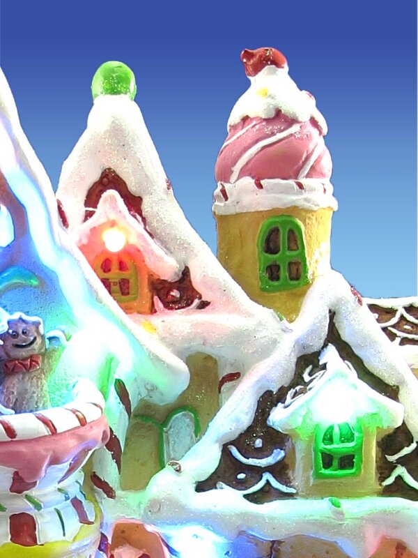 Resin Gingerbread House With Animated Train Scene LED Ornament - 24cm