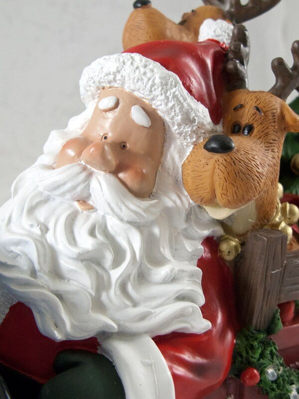 Resin Santa & Reindeers In Car LED Ornament - 31cm