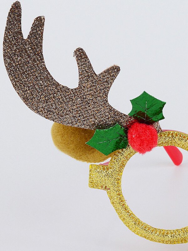 Rose Gold Reindeer Antlers Ears Red Nose Novelty Glasses | One Size Fits Most