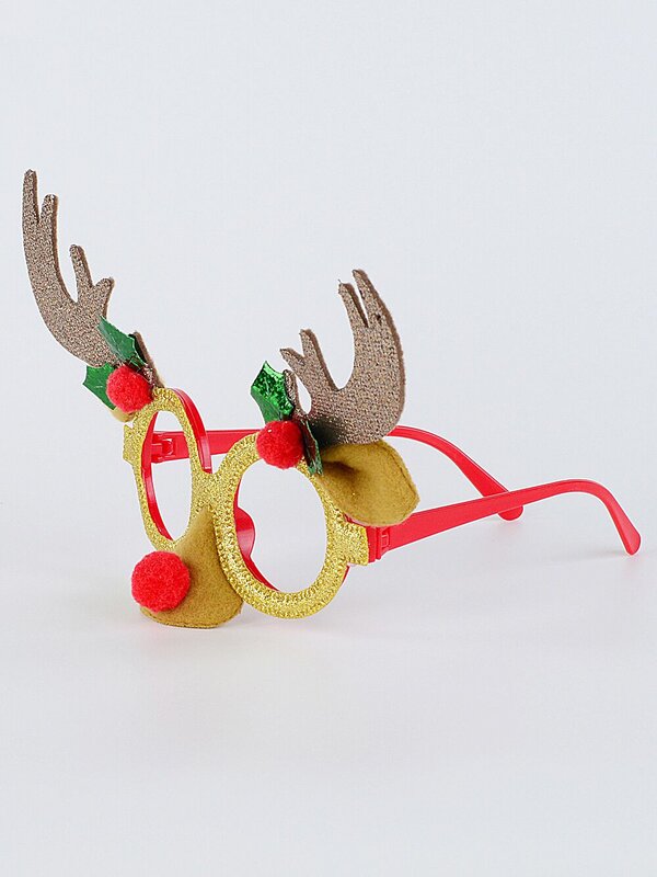 Rose Gold Reindeer Antlers Ears Red Nose Novelty Glasses | One Size Fits Most