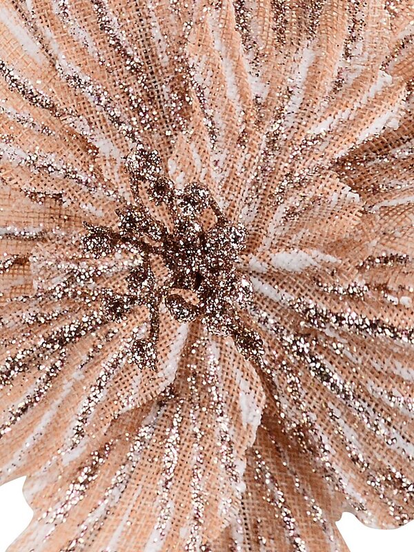 Rose Gold Textured & Glitter Mesh Poinsettia Christmas Tree Clip Pick | 28cm — image 3