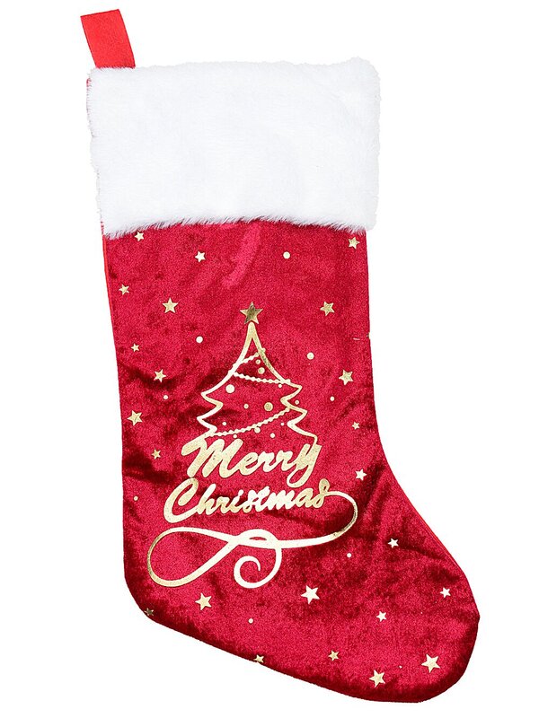 Ruby Velvet Gold Tree & Script Christmas Stocking | 45cm — image 2