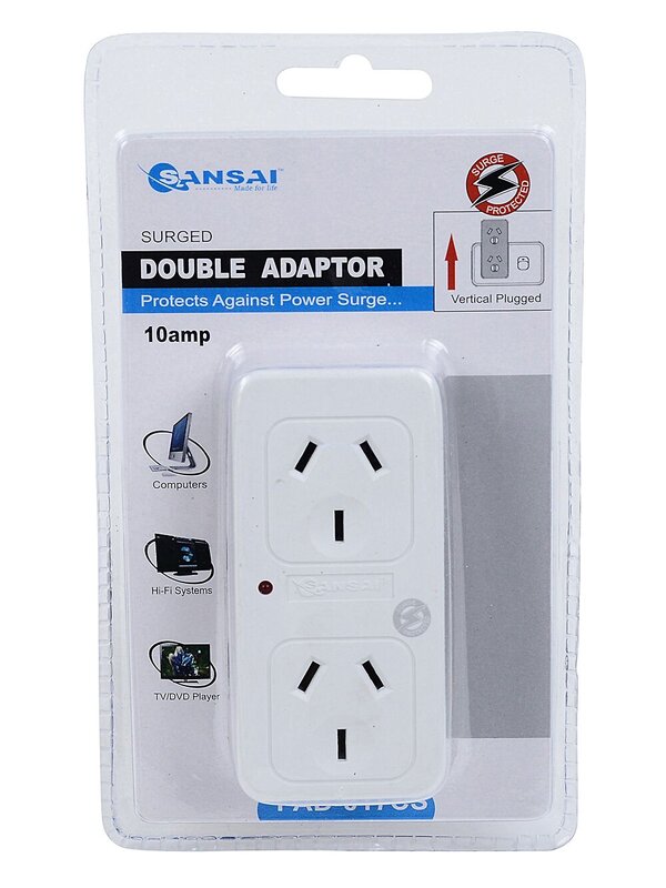 Sansai Surge Protected Double Adapter | Vertical 2 Way Indoor Socket Expander — image 2