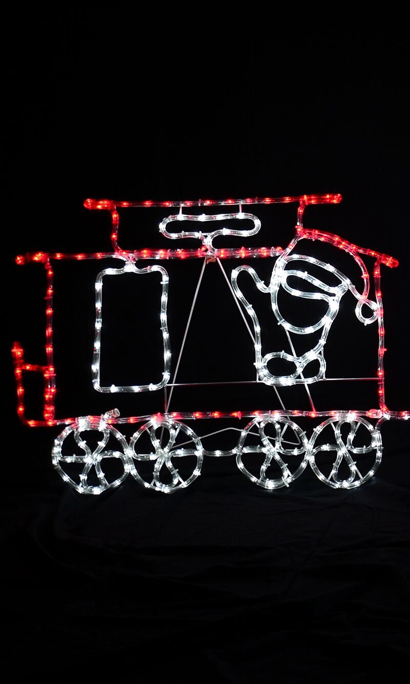Santa Driving A Steam Train With Toys LED Rope Light Silhouette - 3.2m