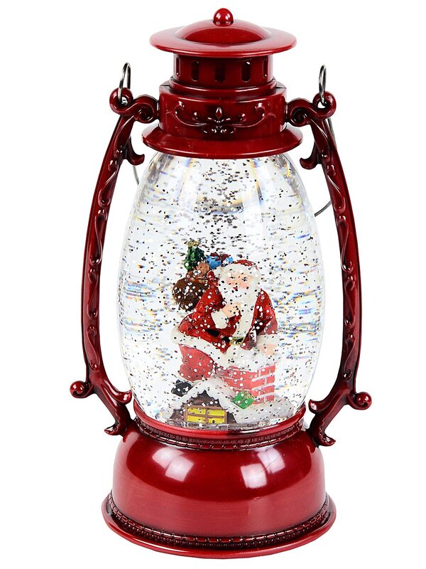 Santa In The Chimney Hurricane Lantern Christmas Snow Globe - 24cm — image 2