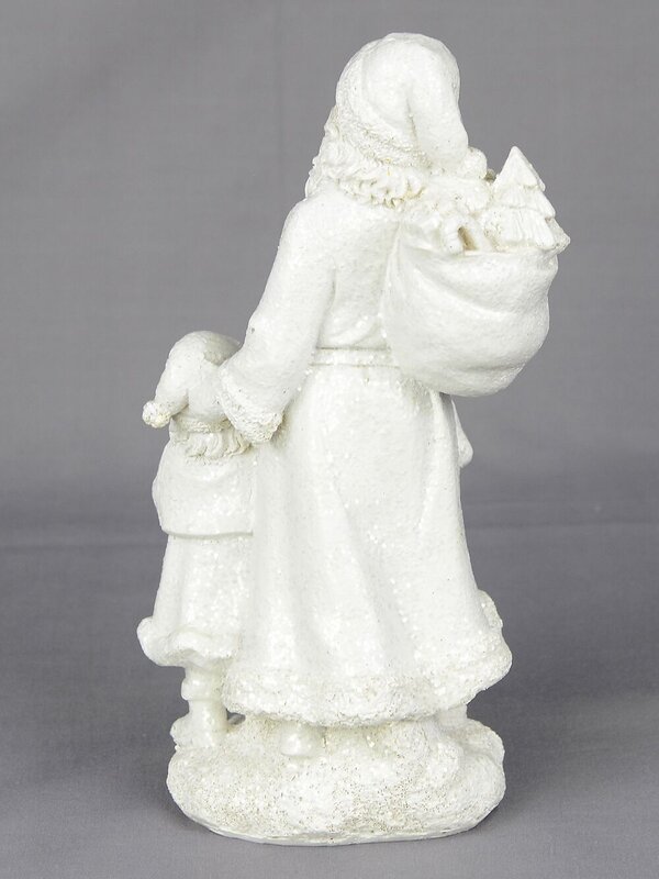 Santa In Winter White Suit With Child Standing Christmas Ornament - 23cm