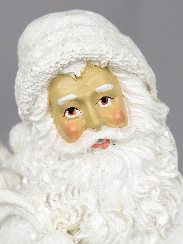 Santa In Winter White Suit With Child Standing Christmas Ornament - 23cm