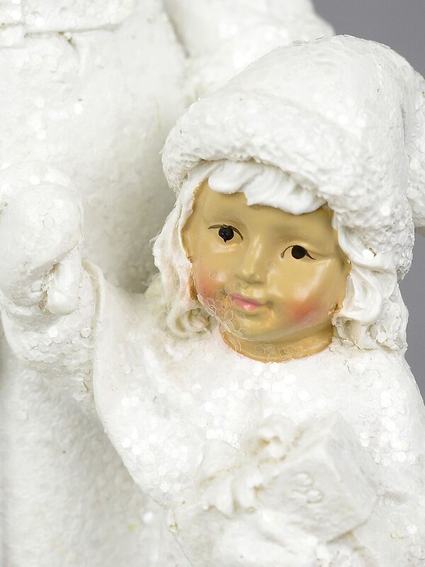 Santa In Winter White Suit With Child Standing Christmas Ornament - 23cm