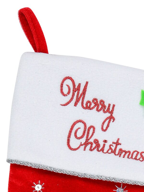 Santa & Reindeer Applique With Font & Holly Velvet Christmas Stocking - 48cm — image 2