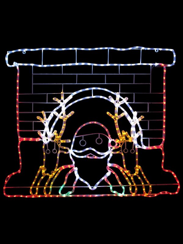 Santa & Reindeer In Fireplace LED Rope Light Silhouette - 1.2m — image 2