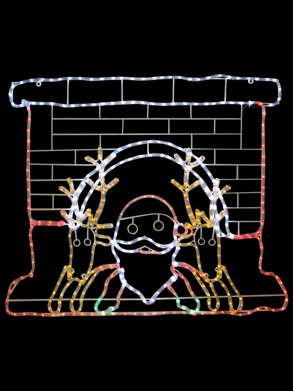 Santa & Reindeer In Fireplace LED Rope Light Silhouette - 1.2m — image 3