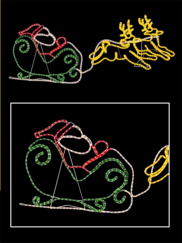 Santa Sleigh & Two Reindeers Rope Light Silhouette - 2.1m — image 2