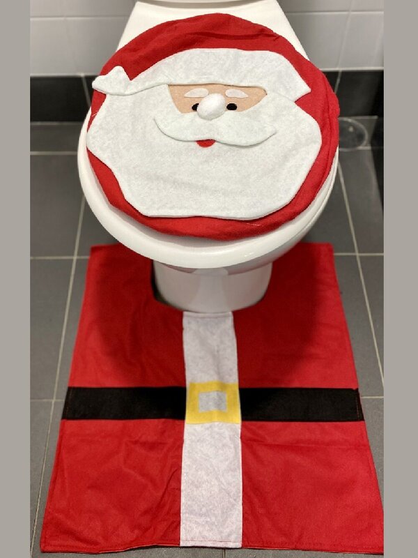 Santa Toilet Seat Cover & Floor Mat Christmas Bathroom Set - Fits Most Thrones — image 5