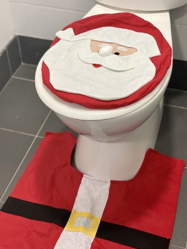Santa Toilet Seat Cover & Floor Mat Christmas Bathroom Set - Fits Most Thrones — image 6