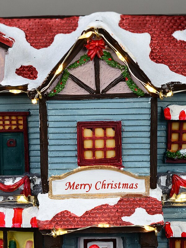Santa Visiting Family Home With Mum & Kids Christmas Village Scene - 24cm — image 8