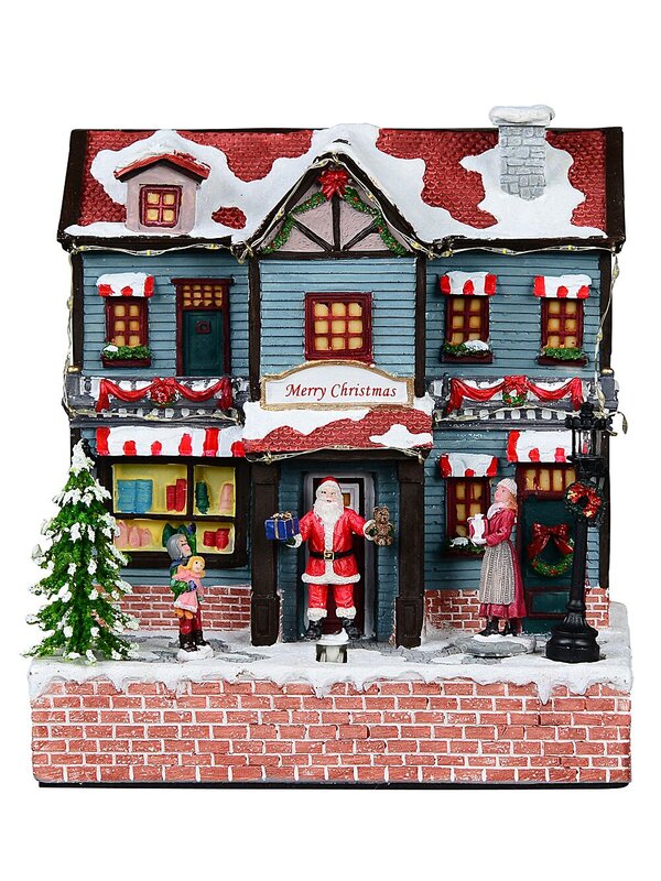 Santa Visiting Family Home With Mum & Kids Christmas Village Scene - 24cm — image 2