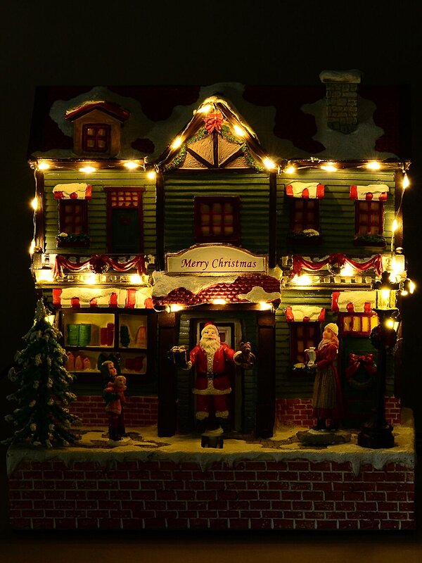 Santa Visiting Family Home With Mum & Kids Christmas Village Scene - 24cm — image 3
