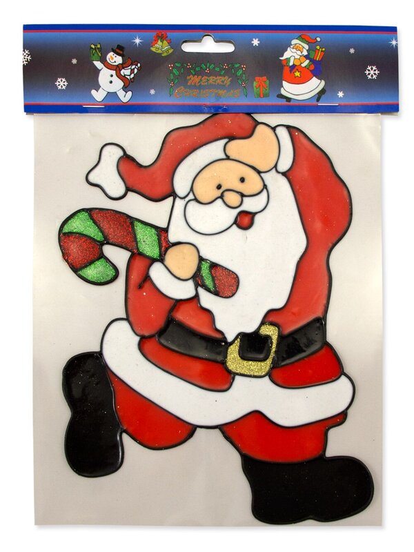 Santa With Candy Cane Window Decoration - 20cm