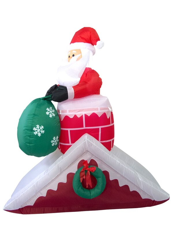 Santa With Sack In Chimney On Rooftop Illuminated Inflatable - 1.5m — image 2
