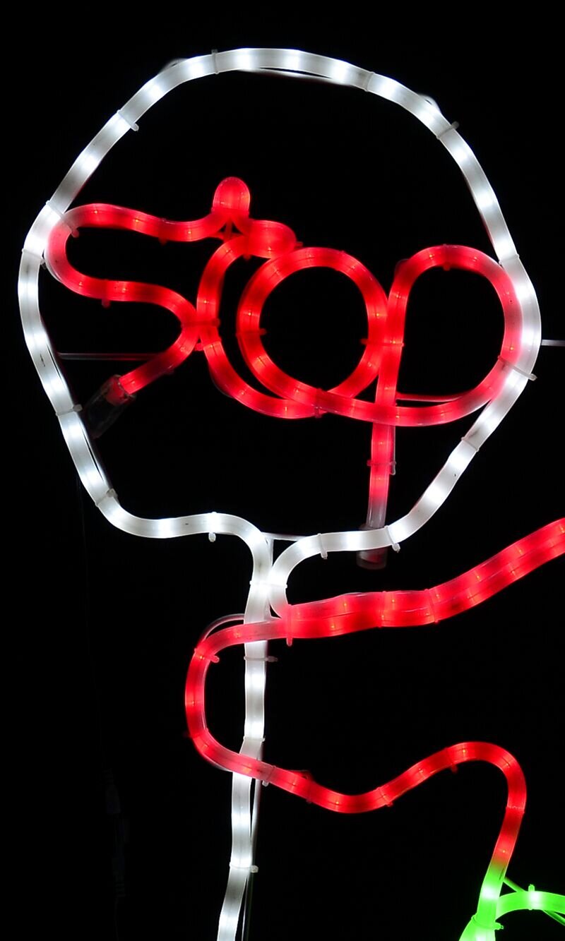 Santa With Stop Sign LED Rope Light Silhouette - 90cm