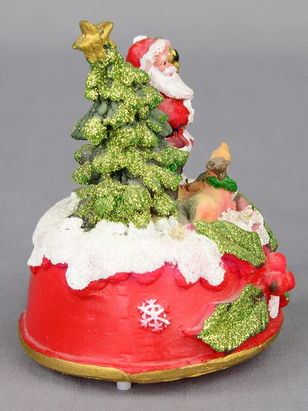 Santa with Tree & Reindeer On Red Snow Covered Dome With LED Lights - 13cm