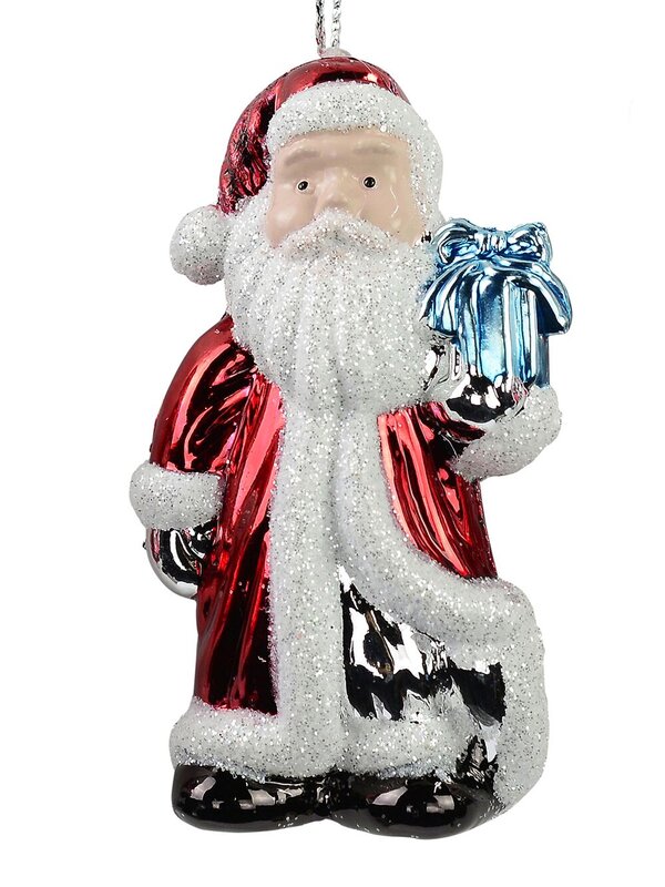 Santa's Holding Christmas Tree & Other Gifts Hanging Decorations - 3 x 80mm
